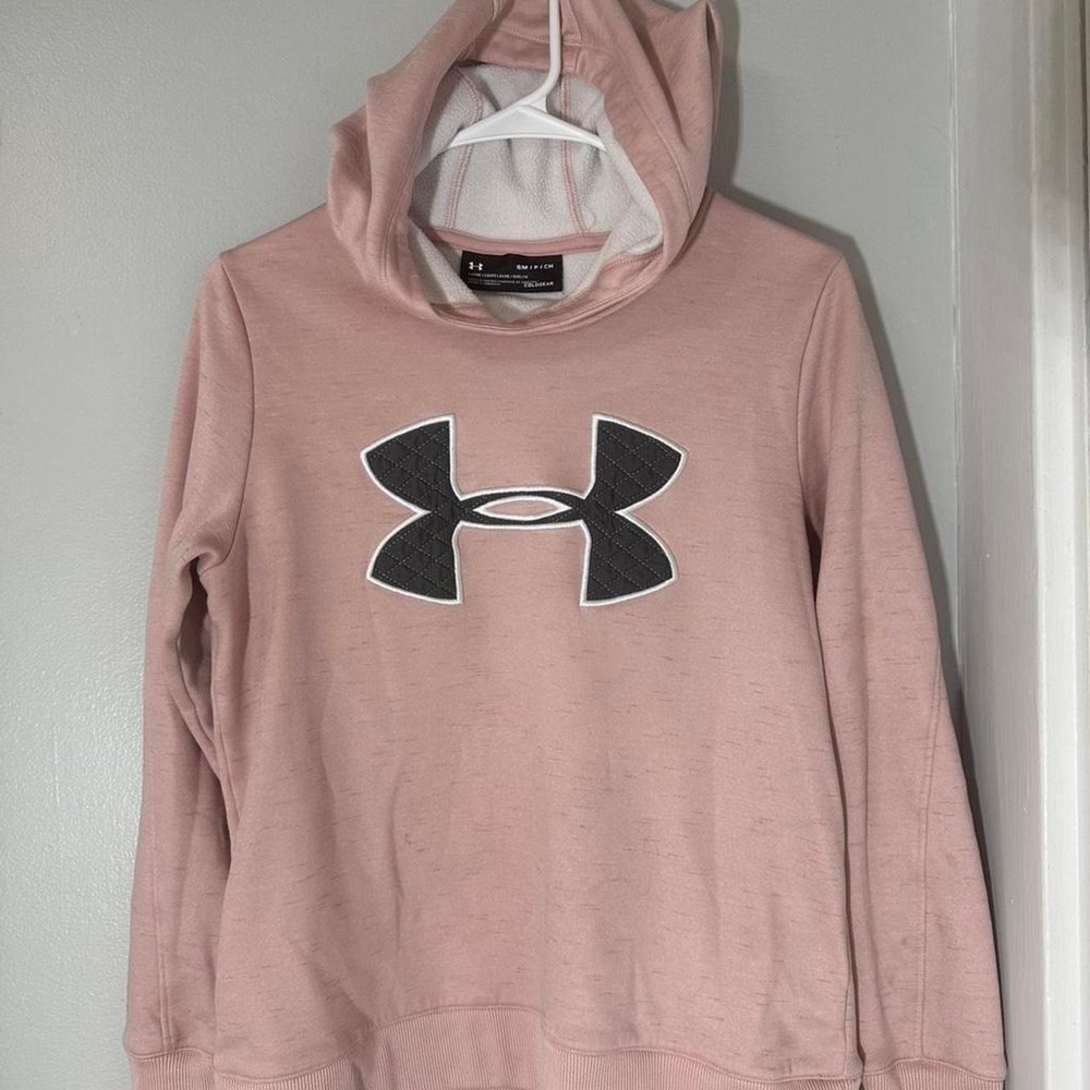 Under Armour Girls ColdGear Pink Pullover Hoodie Fleece Loose Fit Small